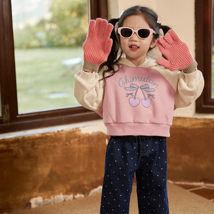 22 小O宝Okids 宝宝连帽卫衣女加绒插肩袖婴儿上衣 ODR94002