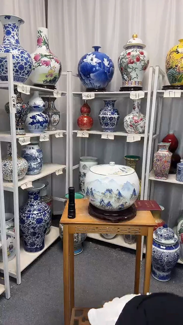 摆件景德镇孙绍平老师千里江山米缸带证书送底座