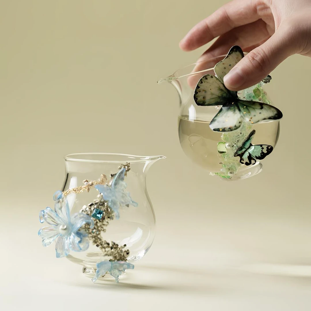 春山高颜值玻璃蝴蝶公道杯高硼硅透明茶海高档手工女士专用分茶器