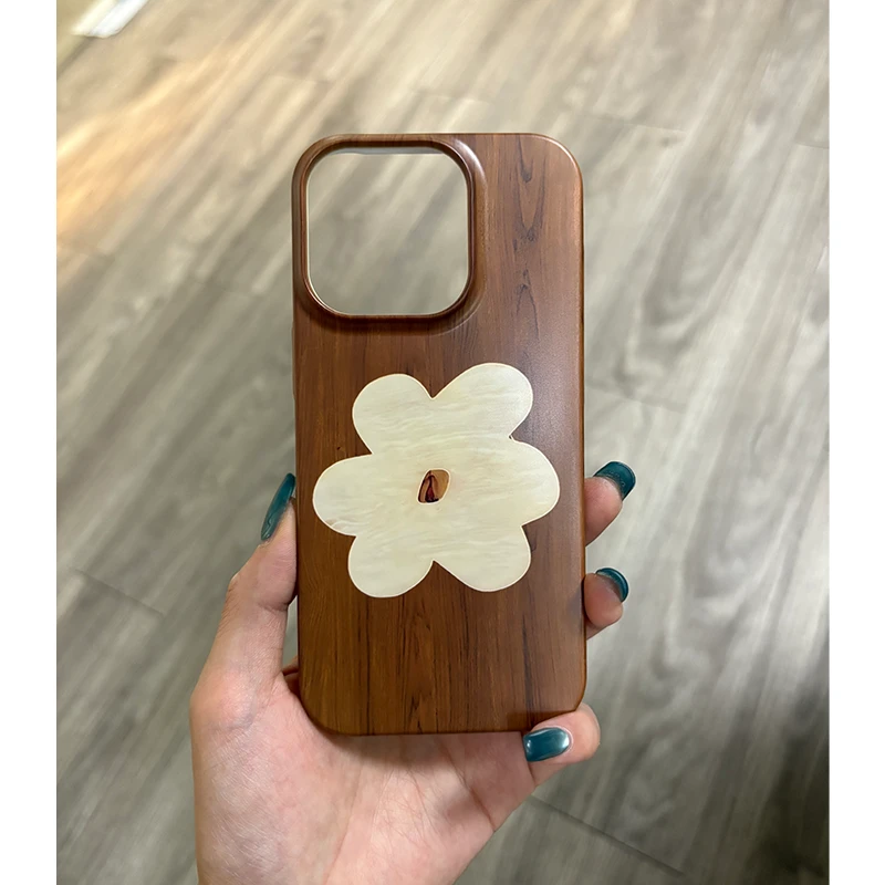 闪度侠木纹花朵菲林硬壳适用iPhone16/15手机壳苹果14大孔13/12套