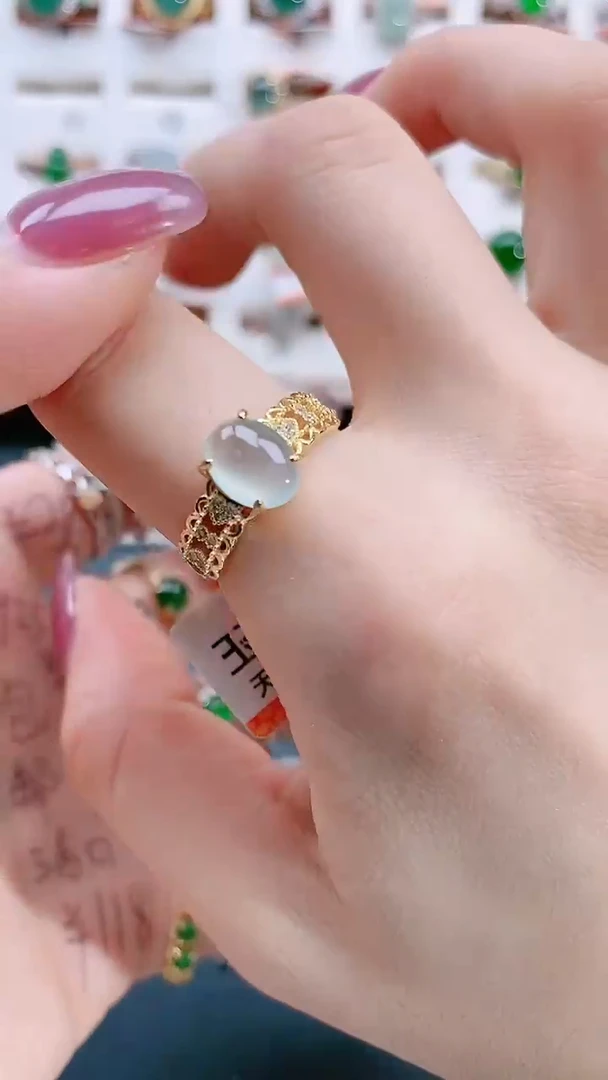 翡翠戒指银S925镶嵌天然翡翠