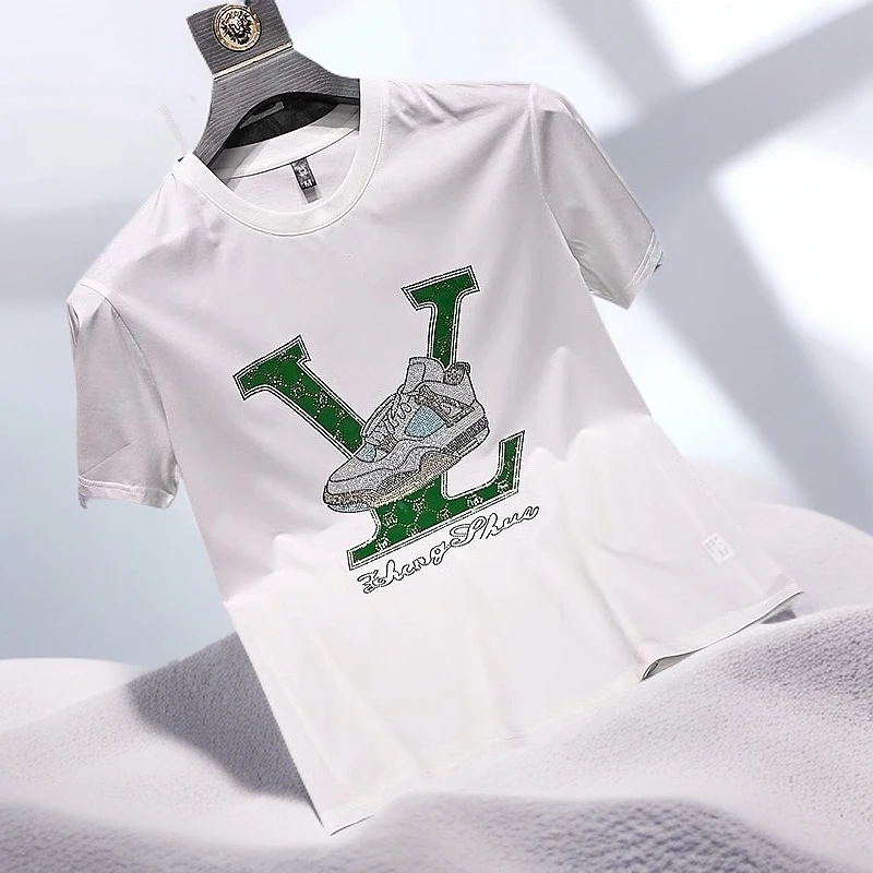 T恤男短袖新款夏季潮流修身圆领丝光棉半袖男士体恤衫休闲时尚