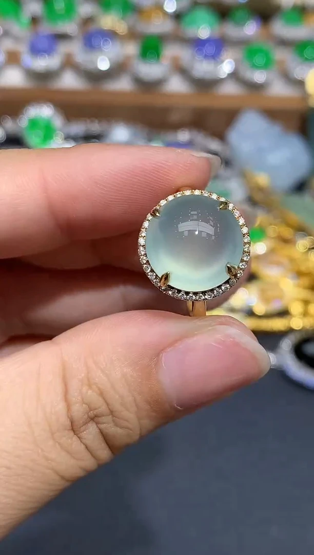 翡翠戒指18K金镶嵌625-春日珠宝