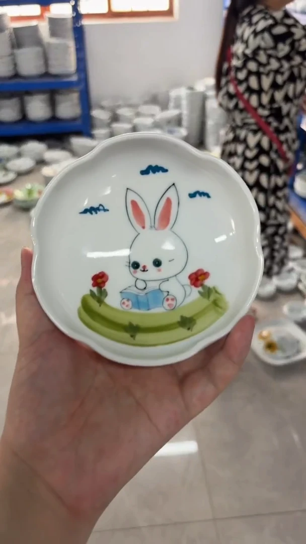 瓷片景德镇高温陶瓷食品级手绘釉中彩-荷叶碗