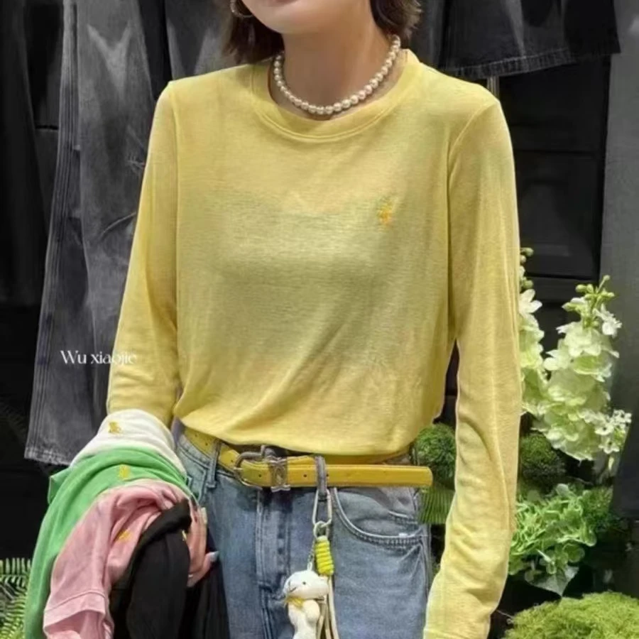 56703#桑蚕丝羊毛春季新款韩系圆领刺绣小马休闲显瘦百搭慵懒风女