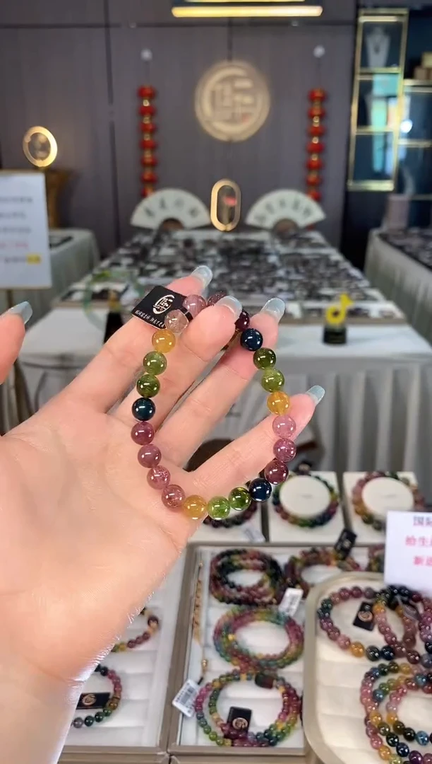 未镶嵌冰透体老矿碧玺彩虹单圈手串8mm+碧玺多样性发一条mz