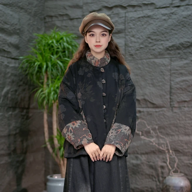 【文艺棉服】秋冬加厚女装百搭复古棉袄黑色宽松大码百搭上衣棉衣