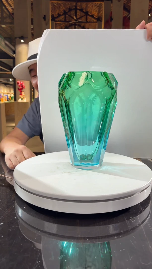 摆件CS0401017-2祖母绿湖水蓝冰花艺术琉璃花器