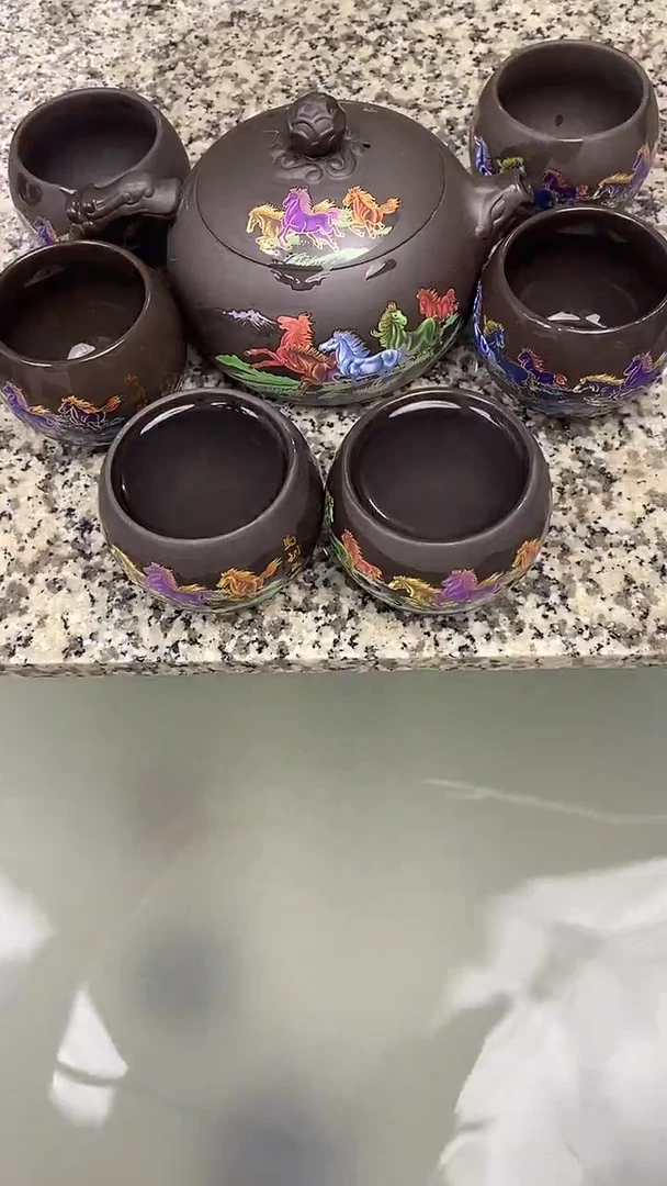 茶壶紫砂大容量马到成功西施凤鸣壶 一壶六龙蛋杯【马年限定款】