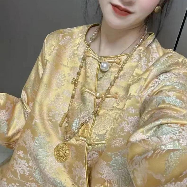 220-新中式重工满绣复古国风上衣女春季时尚气质斜襟盘扣