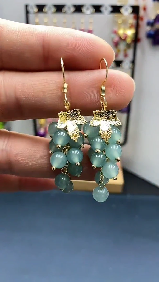 【闪购商品】翡翠耳饰银S925镀金镶嵌尺寸6mm葡萄03