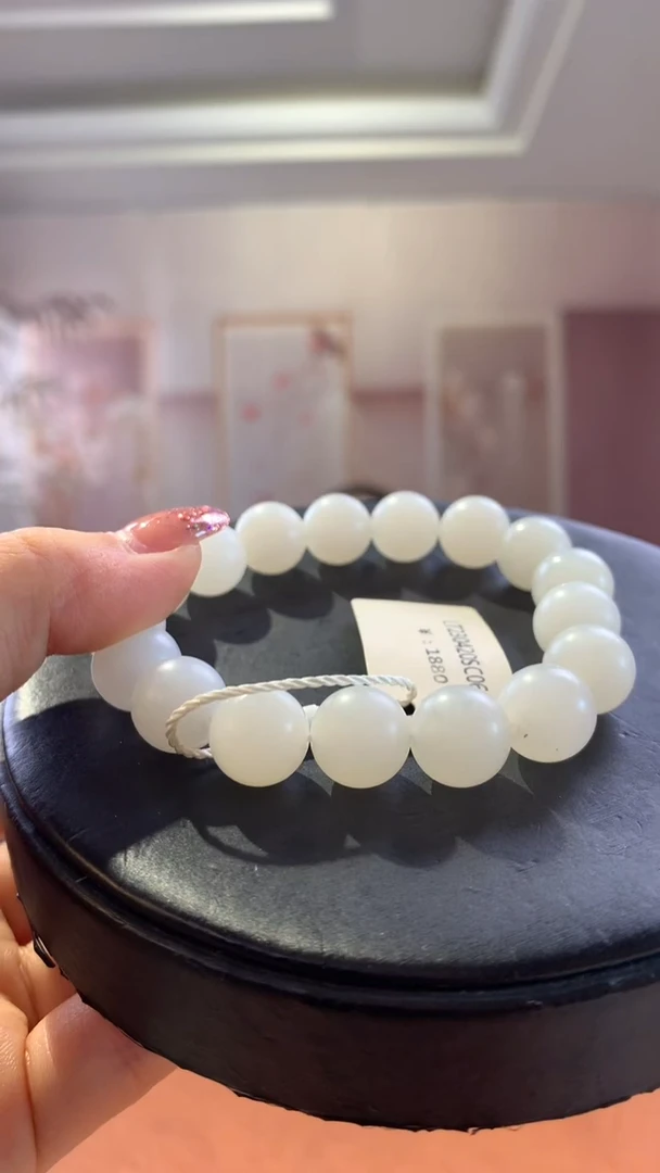 和田玉未镶嵌把件新疆天泰12mm单圈手串