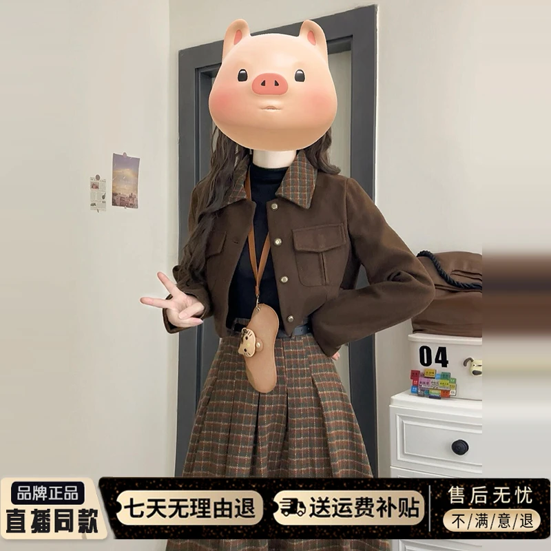 秋冬季格纹连衣裙小个子韩系入冬衣服一整套女早秋学院风套装长裙