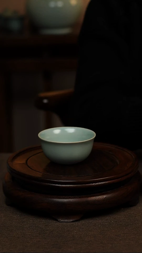 瓷片仿古天青鸡缸杯80ml 微瑕 不带礼盒
