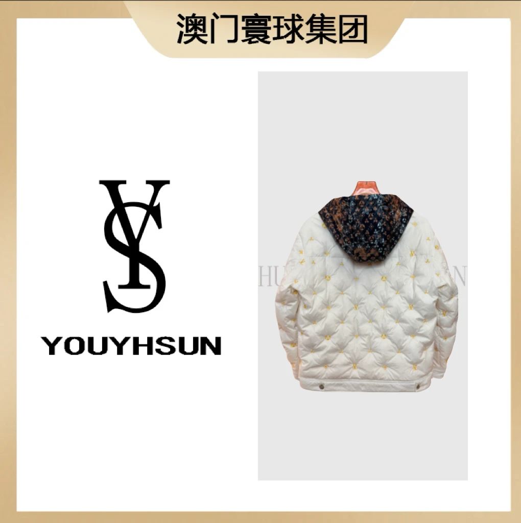 【寰球集团】冬季潮流新款刺绣假两件拼接连帽百搭羽绒服Y003