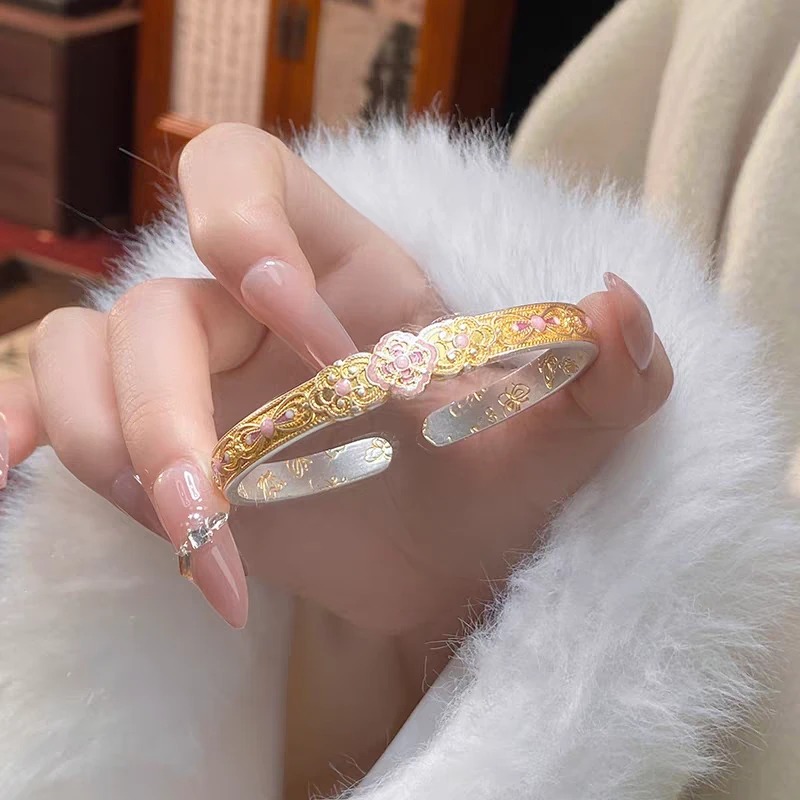 F507足银芍药国风珐琅彩开口 克重约24g