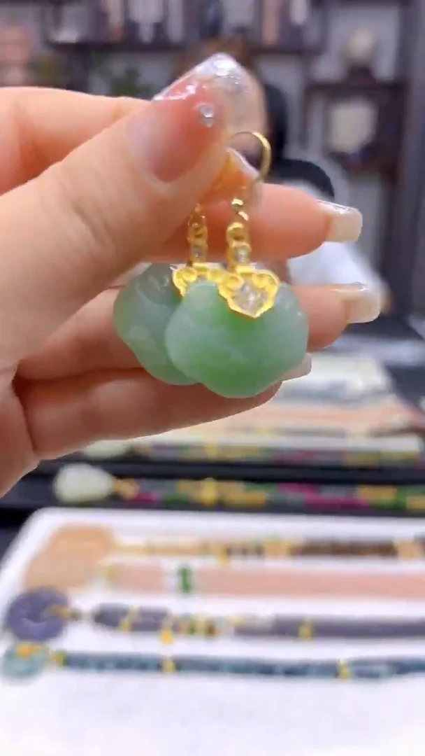 和田玉14K金镶嵌耳饰DIY款E325