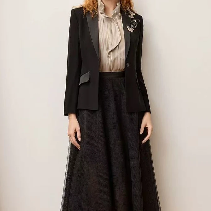 【朵】衬衫袖常规款西装领长袖暗扣修身上衣西服西装外套OWT002