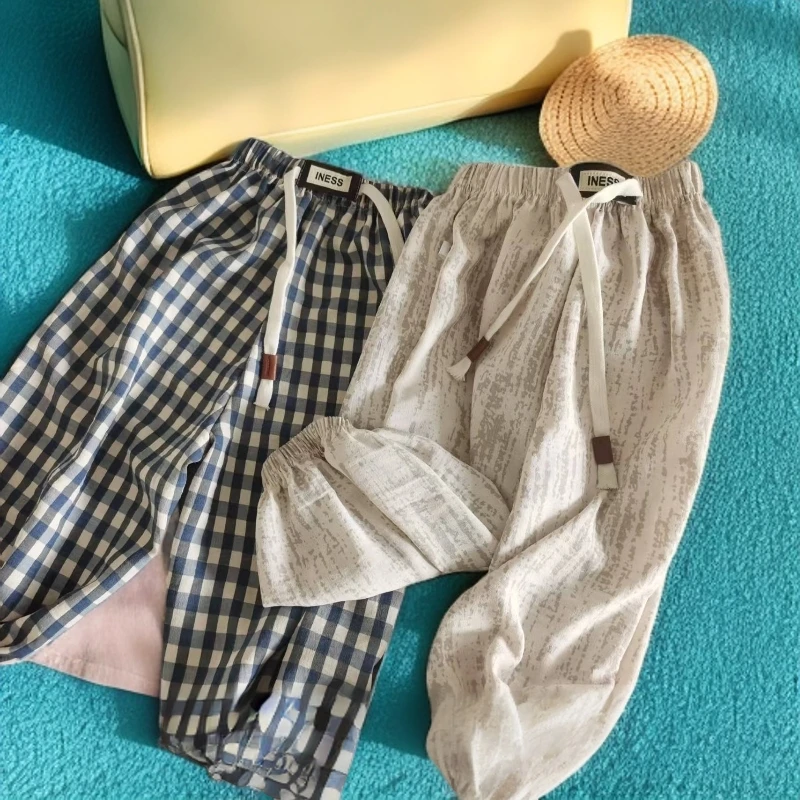 【韩版冰丝麻儿童夏季裤子】洋气透气宽松束脚裤 男童女童防蚊裤