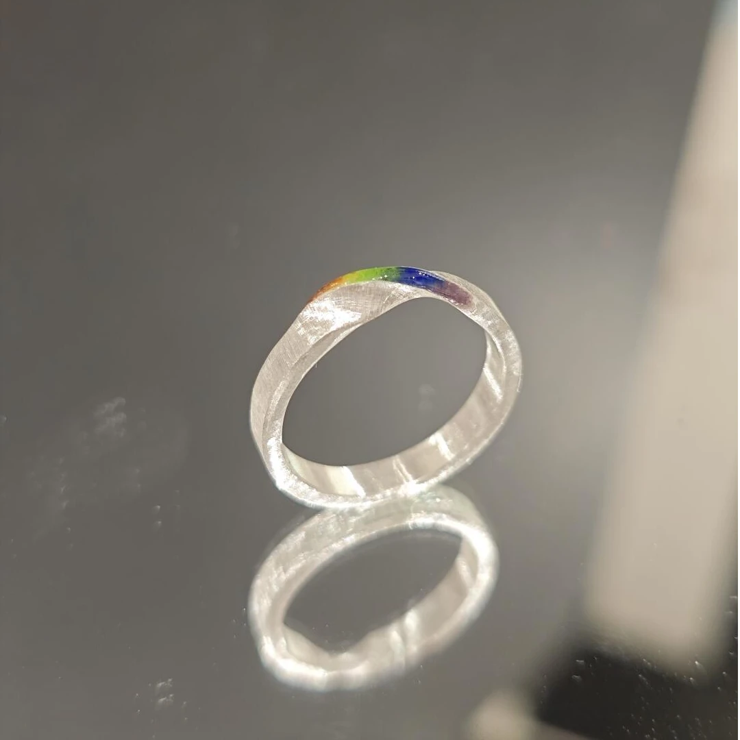 戒指莫比乌斯戒经典中古拉丝彩虹简约小众时尚送女友锤彩色