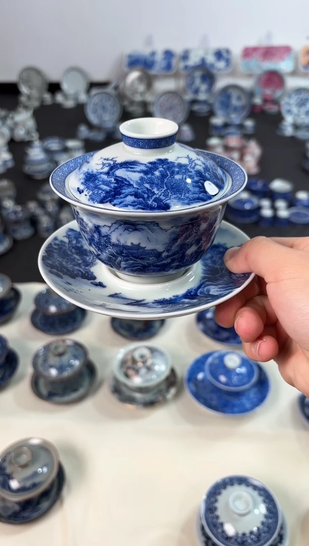 其他瓷景德镇陶瓷茶具新山水元宝盖碗