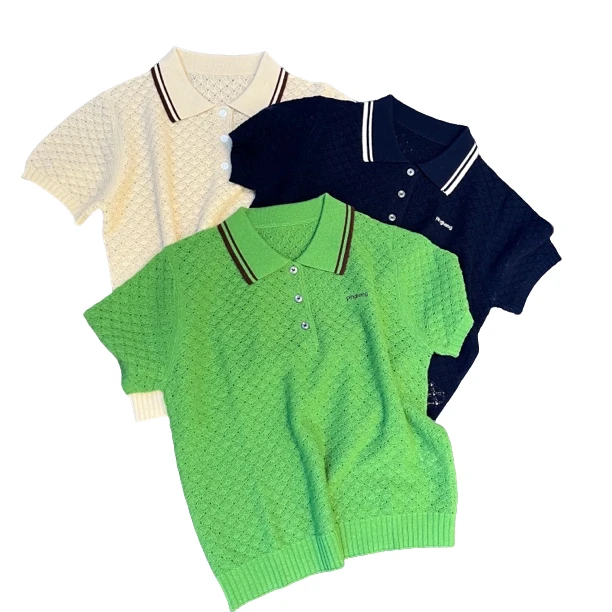 【100%羊毛】新韩Polo衫翻领时尚百搭显瘦洋气针织羊毛衫短袖7771