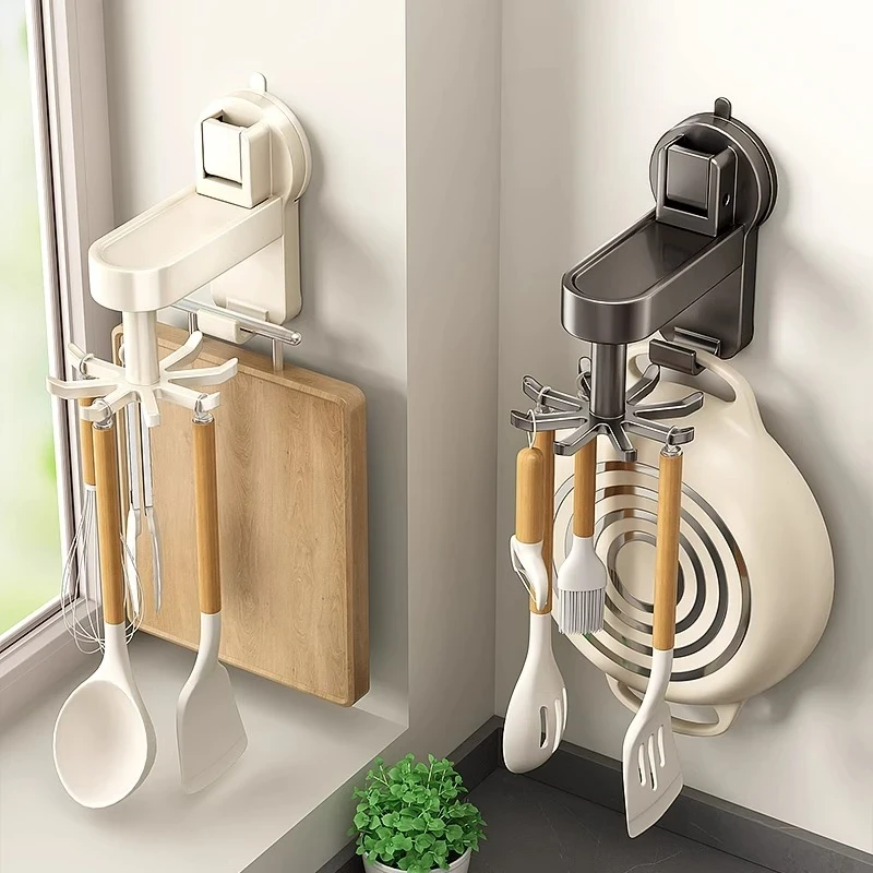 吸盘厨房旋转挂钩免打孔壁挂式厨具收纳架铲子勺子挂架锅铲置物架