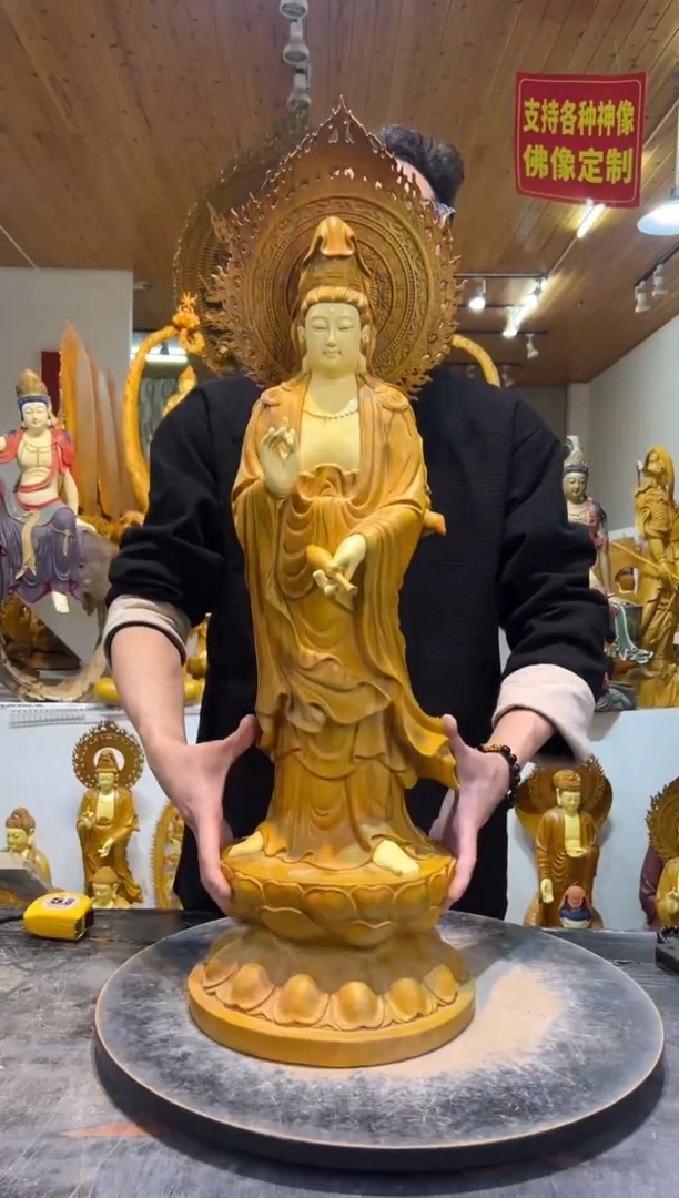 香樟木站姿净瓶观音80cm高