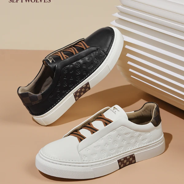 七匹狼青秋减龄小白鞋男2025秋季牛皮革舒适一脚蹬休闲板鞋0975