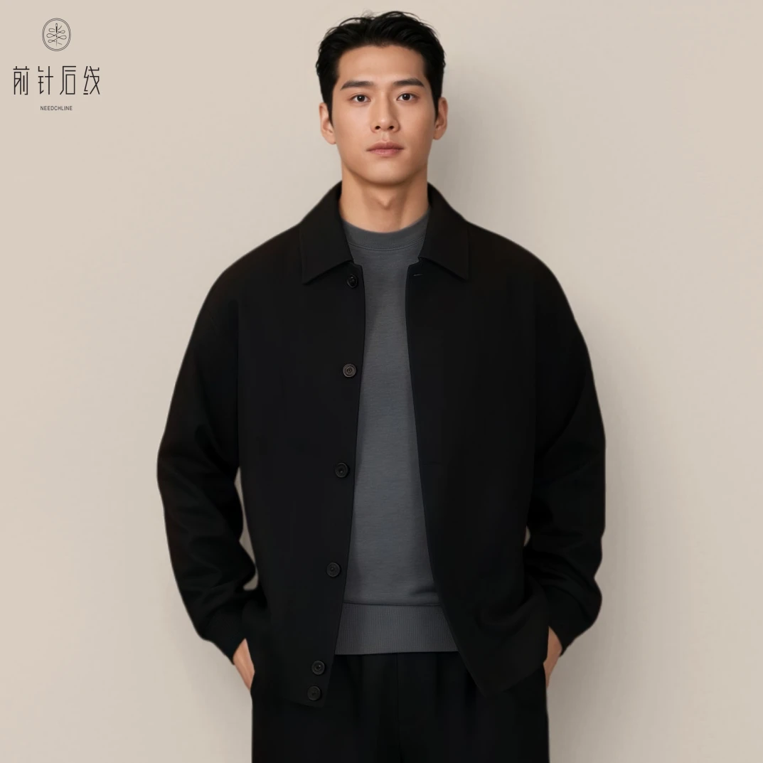 NEEDCHLINE【翻领排扣夹克】休闲男士时尚秋冬简约宽松商务春秋纯色