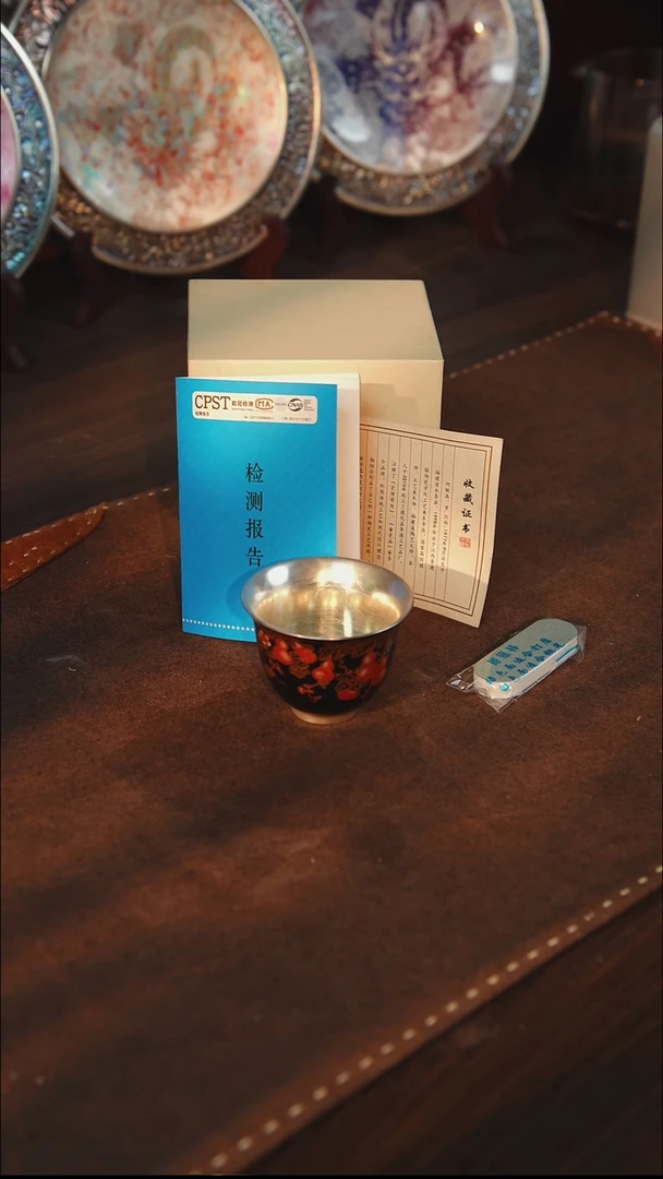 瓷鎏银福禄万代铃铛杯