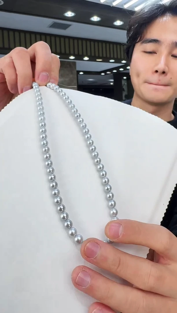 项链银S925镶嵌海水珍珠真多麻7-8mm项链多样性发一