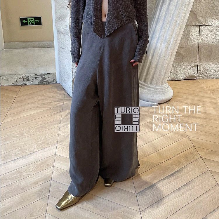 TURIGHT买手店25SS现货ELYWOOD设计师品牌 棕咖色斜门襟阔腿裤