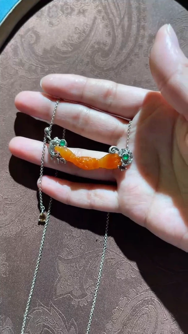 项链银S925镶嵌翡翠红翡绿翠