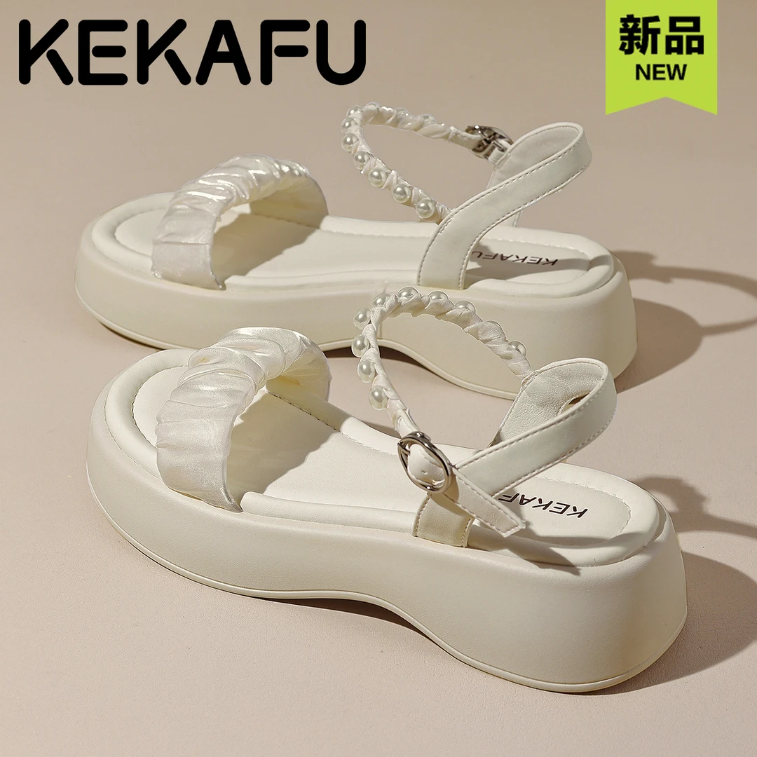 珂卡芙百搭软底一字扣外穿厚底凉鞋2025夏季新款仙女风罗马沙滩鞋