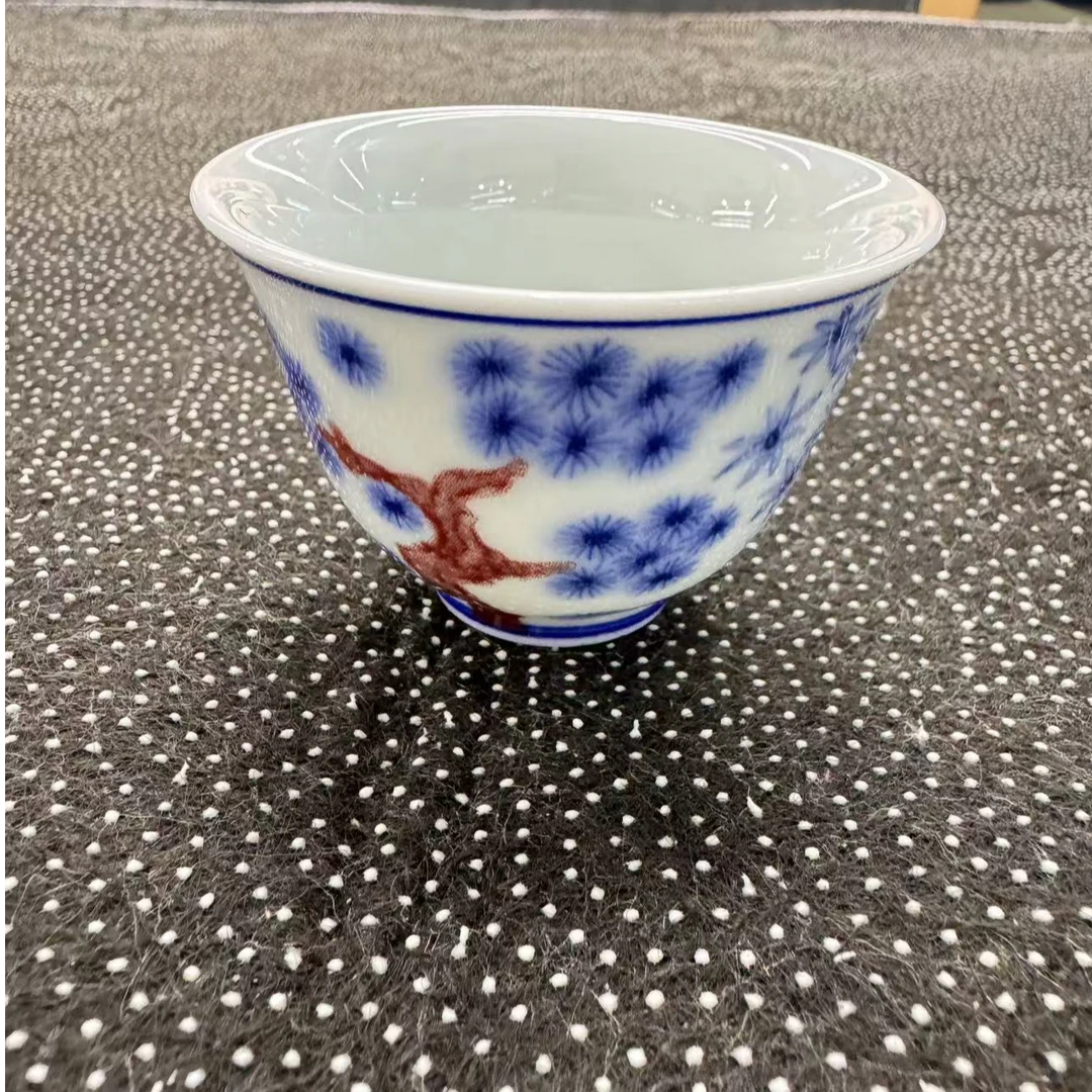 景德镇青花岁寒三友小型客杯中国风家用高端茶具高温烧制而成