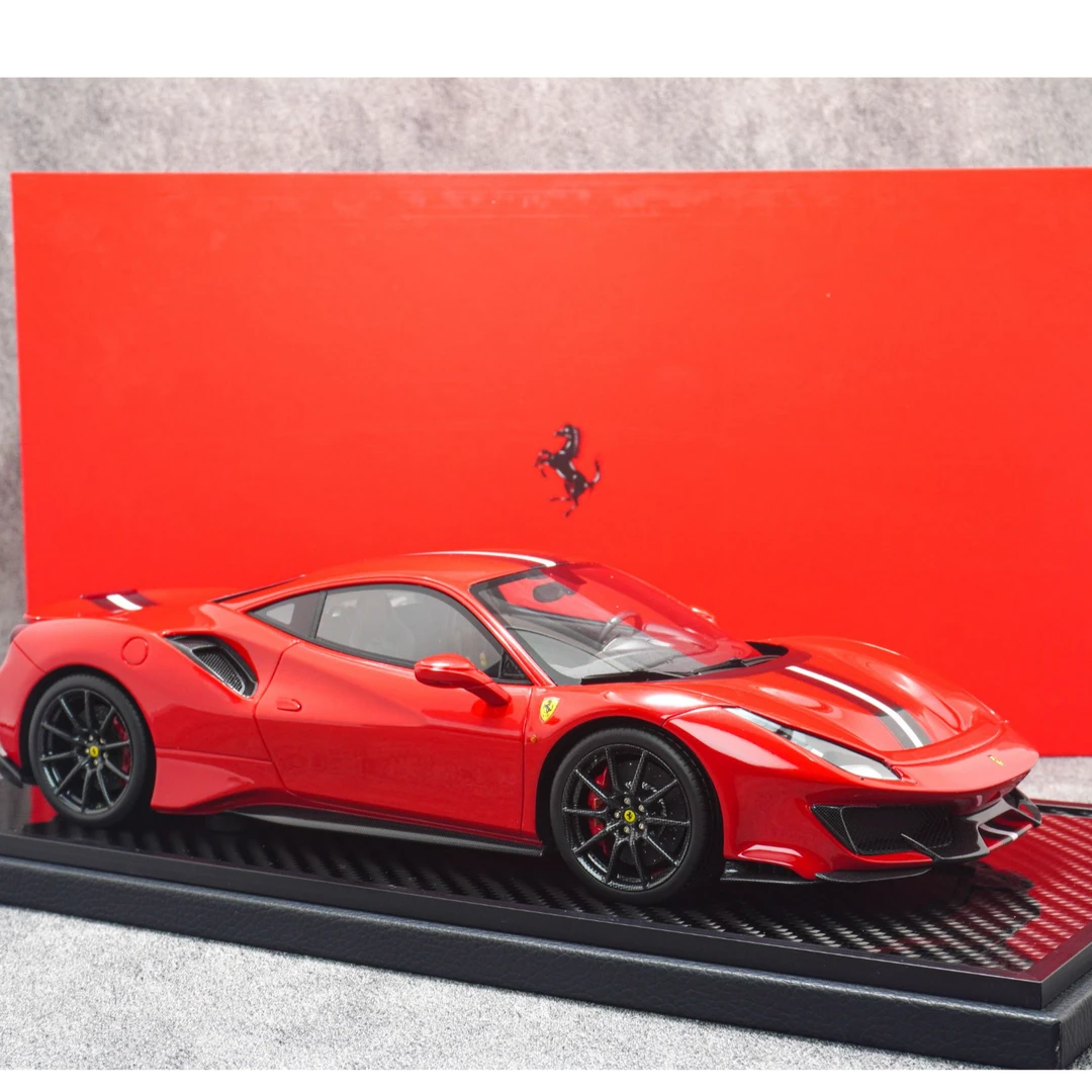 BBR 1:18 法拉利488 Pista 红色黑白拉花 树脂汽车模型收藏摆件