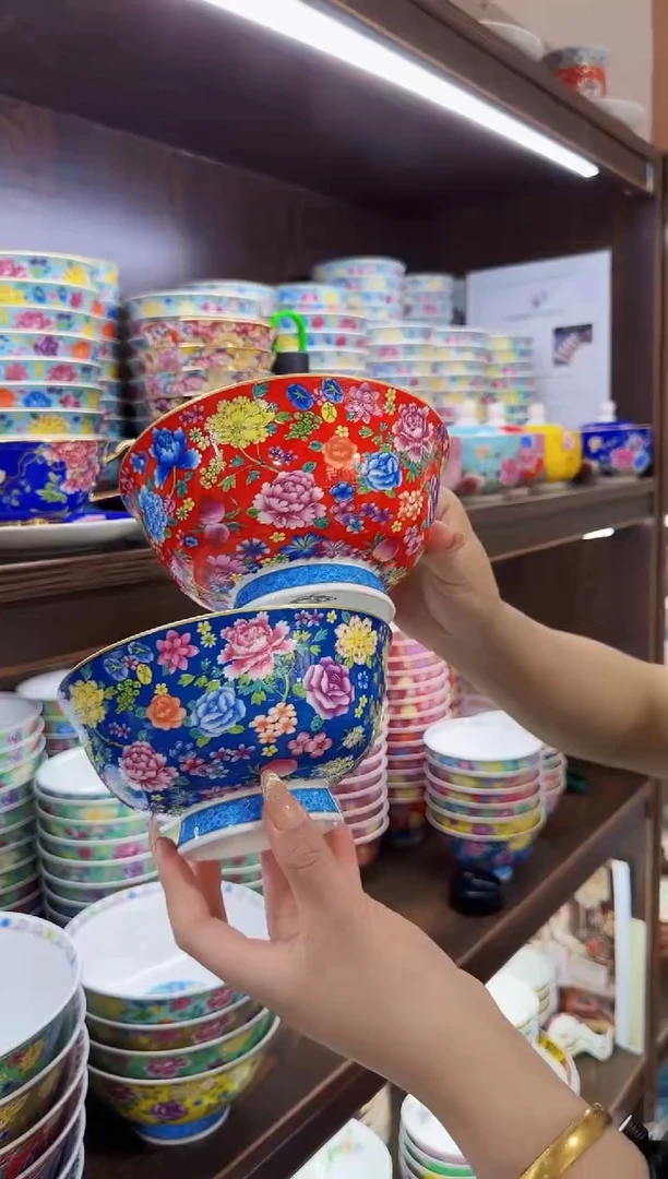 珐琅6英寸面碗2个景德镇陶瓷