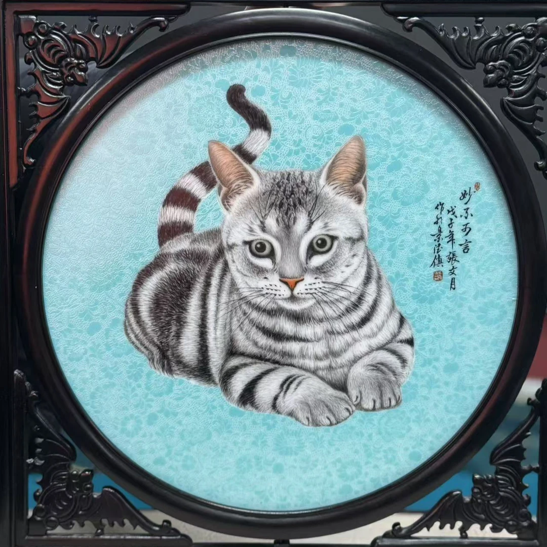  【景德镇】高温陶瓷，张文月手工手绘猫咪瓷板