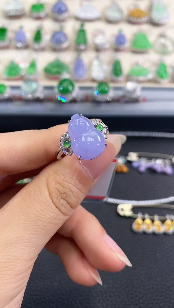 翡翠戒指18K金镶嵌春日珠宝 B108紫货有色差