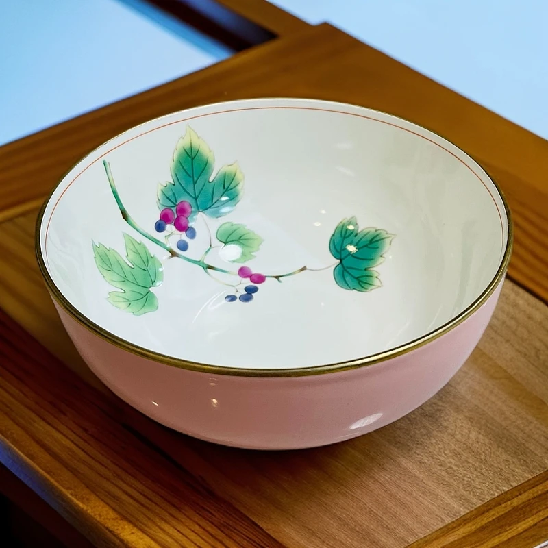 【奇居】陶瓷花卉面碗 家用大汤碗 粉红色