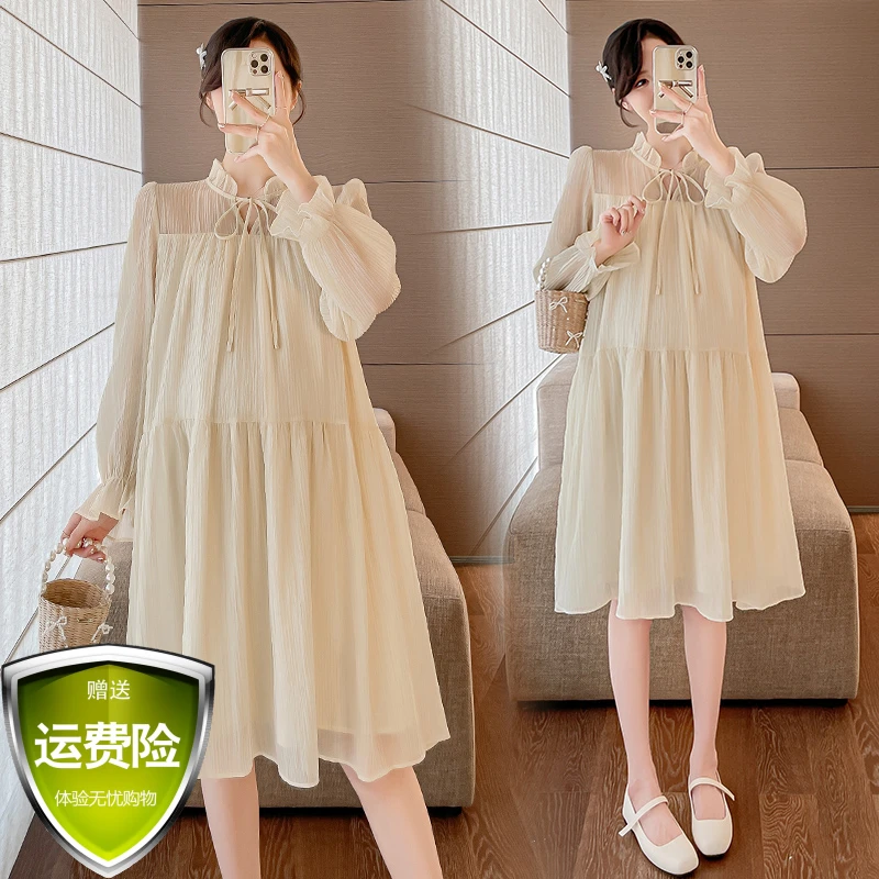 孕妇装2025秋季新款韩版时尚宽松显瘦温柔风长袖中长款大码连衣裙