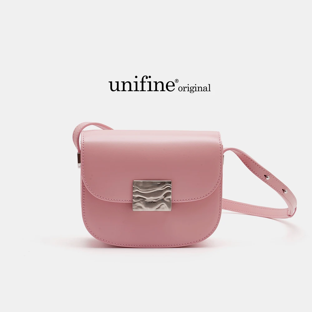unifine新款粉色包包女牛皮单肩女包小众少女感
