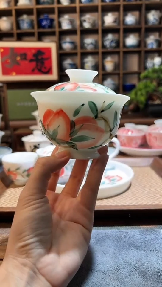【闪购商品】手绘桃子大盖碗