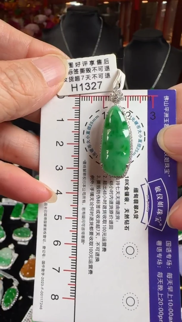 颈饰18K金镶嵌翡翠H1327绿富贵豆