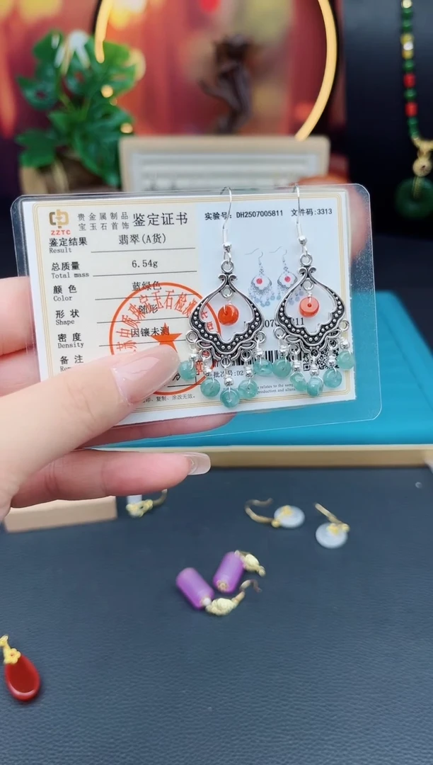 翡翠银S925镶嵌耳饰432000