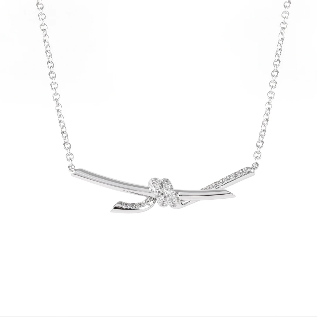 铜合金项链 CNC精工 绳结时尚轻奢镶钻银色项链  p1168