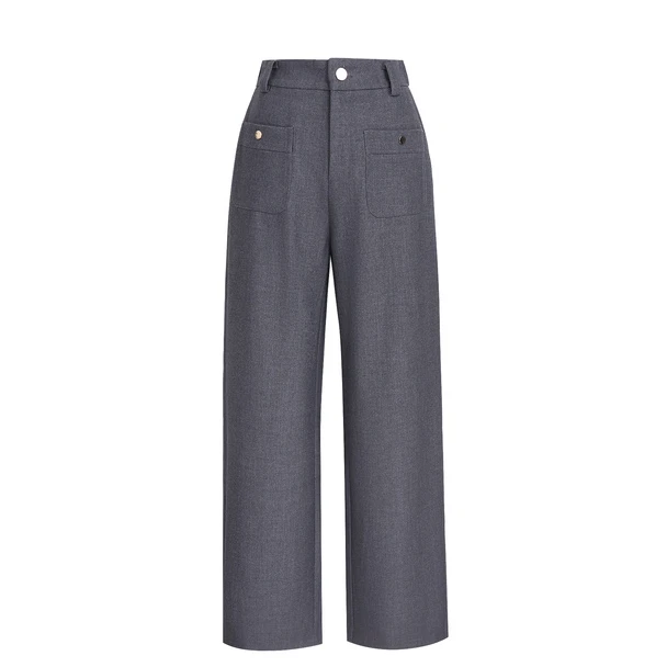 【迷影时空】气质通勤休闲窄版直筒裤女高腰宽松长裤24KJ4001