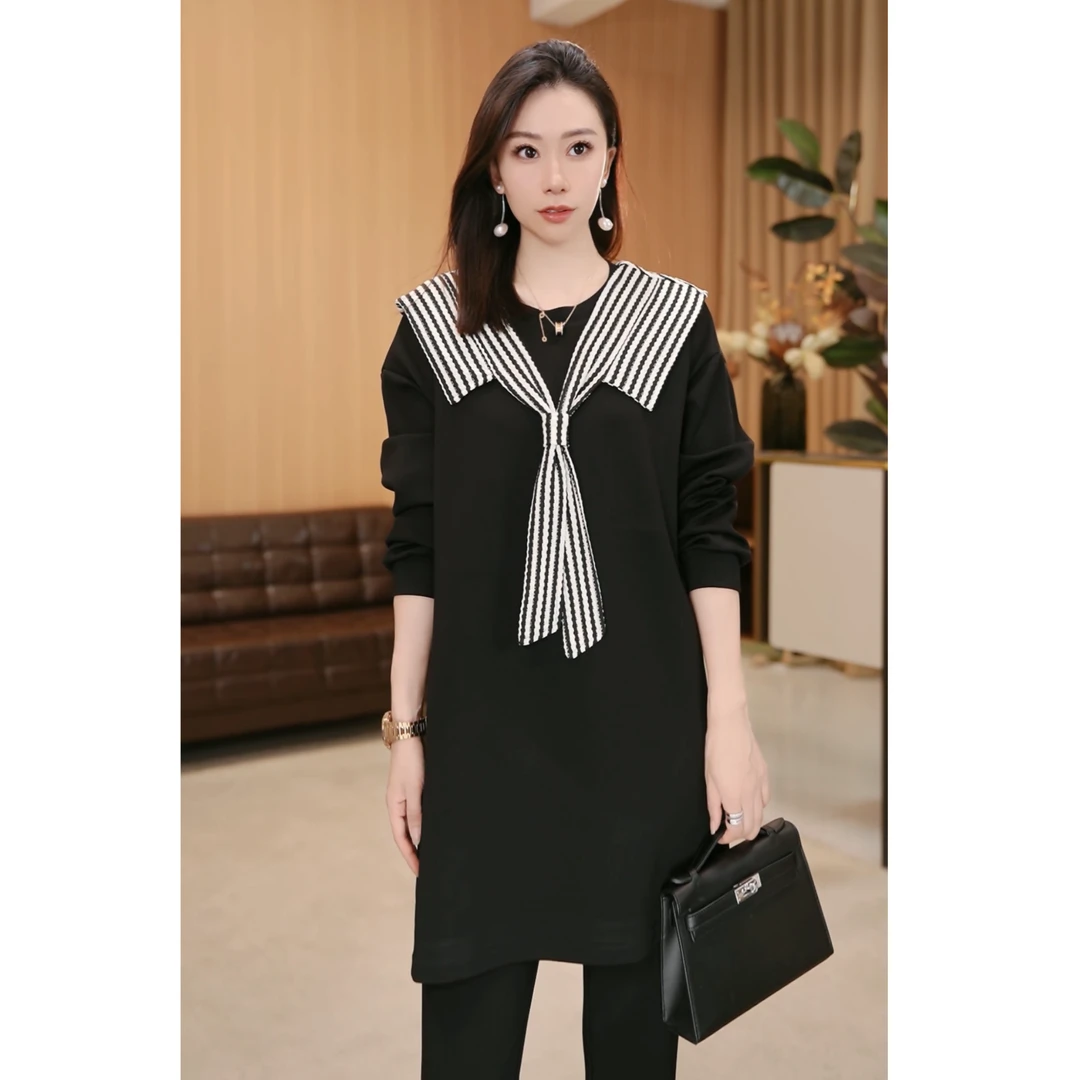 林果&季得 【歌剧院】 时尚海军学院风领百搭拼接女士款连衣裙