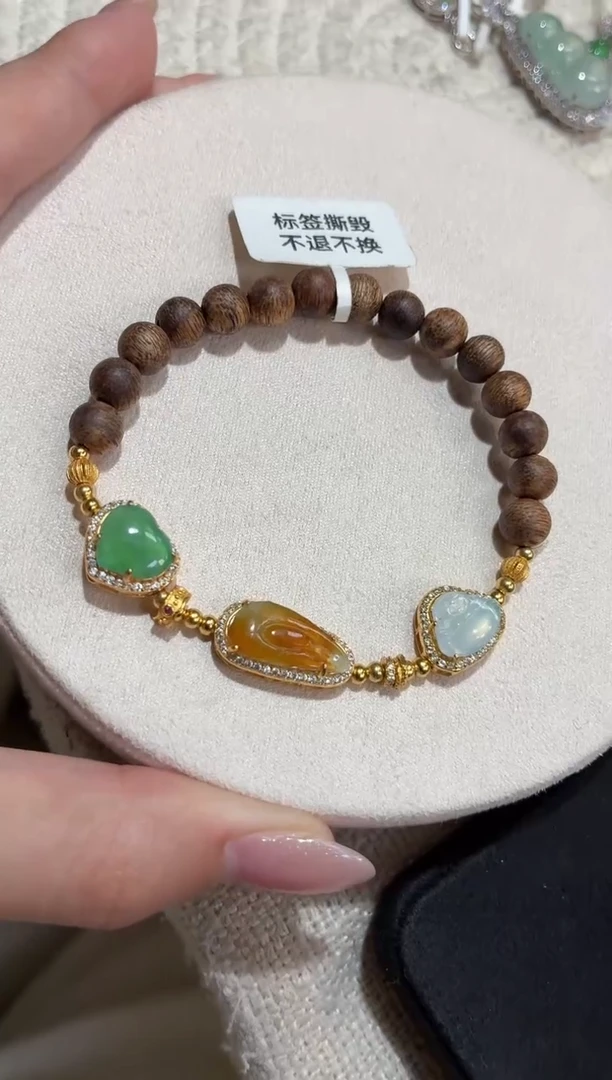 吊坠(不含链)银S925镶嵌翡翠手串